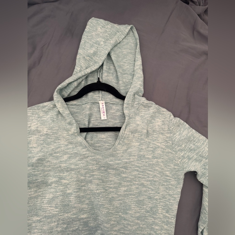 Soybu light turquoise light knit hoodie, size L